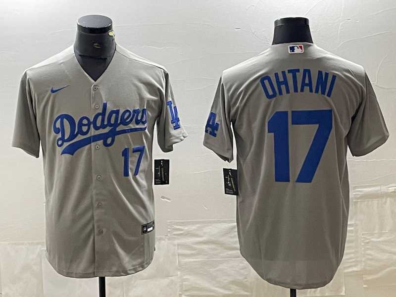 Men%27s Los Angeles Dodgers #17 Shohei Ohtani Number Grey Cool Base Stitched Jersey